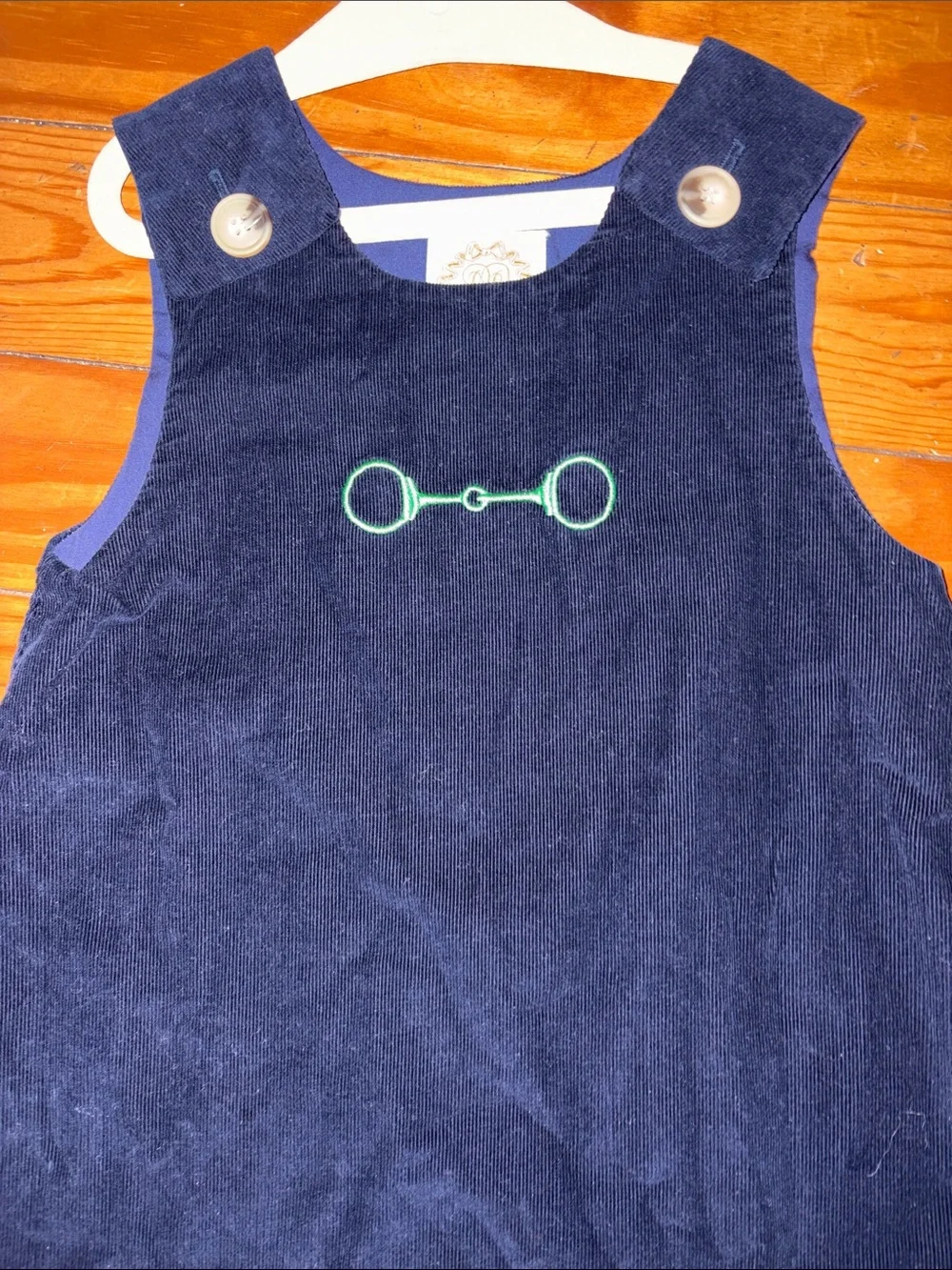 The Beaufort Bonnet Company Navy Corduroy Jumper with Green Embroidery